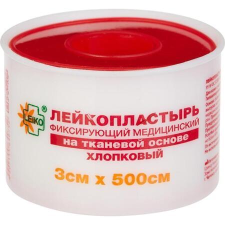 Лейкопластырь Leiko plaster 3 см x 5 м на тканевой основе в пластиковом футляре