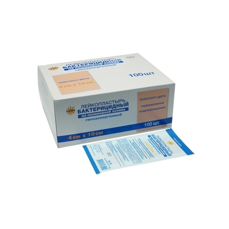 Пластырь бактерицидный Leiko plaster 10 x 4 см на полимерной основе  (телесный, 100 штук)